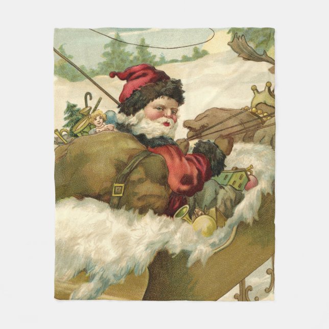 Santa in seinem Schlitten Fleecedecke (Vorderseite)