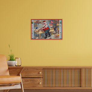 Santa in seiner Werkstatt, alte Kunstwerke, Poster