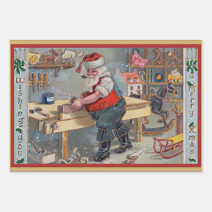 Santa in seiner Werkstatt, Frohe Weihnachten, Geschenkpapier Set