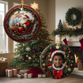 Santa in Sleigh Keramik Ornament