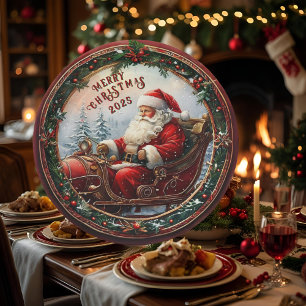 Santa in Sleigh Pappteller