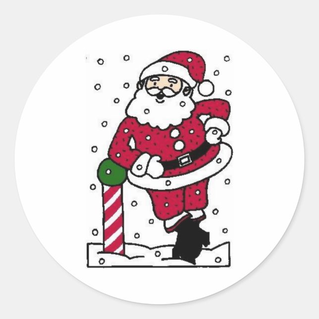 Santa in Snow Runder Aufkleber (Vorderseite)
