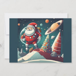 Santa in Space Fun Retro Feiertagskarte
