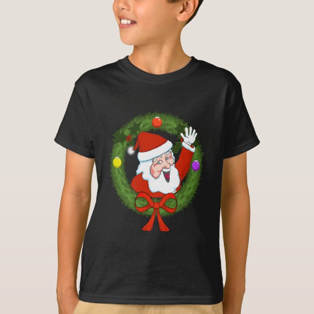 Santa in Wreath Boys T - Shirt (Vorderseite)