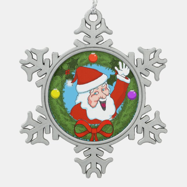 Santa in Wreath Pewter Ornament (Vorderseite)