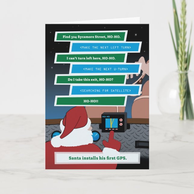 Santa installiert ein GPS (Standard) Feiertagskarte (Vorderseite)