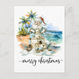 Santa is building Sand Castle for Christmas Postkarte
