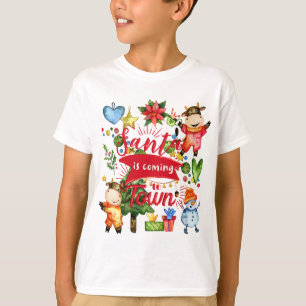 Santa Is Coming To Town - Cute Cows Holiday Party T-Shirt