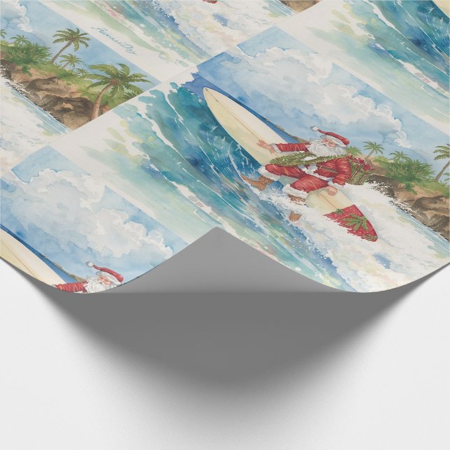 Santa is Surfing Christmas Holiday  Geschenkpapier (Ecke)