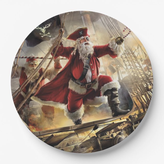 Santa ist ein Pirat Pappteller (Vorderseite)