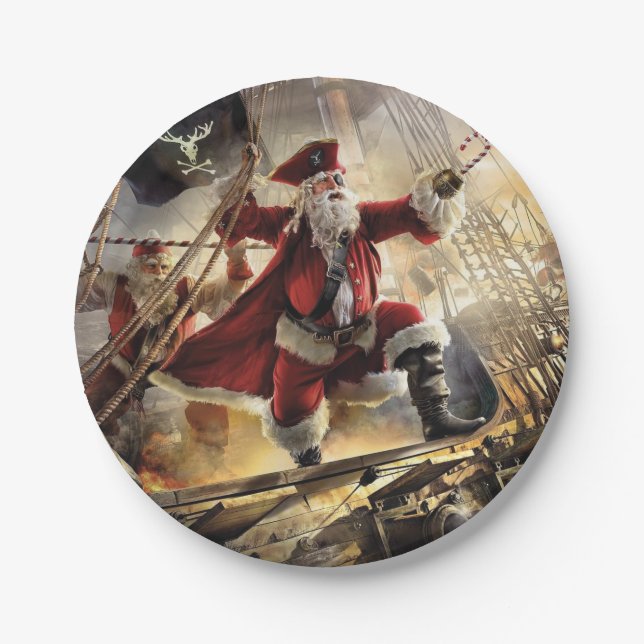 Santa ist ein Pirat Pappteller (Vorderseite)