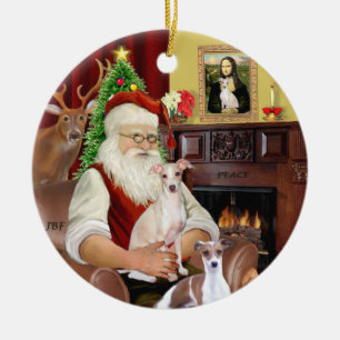 Santa - Italienischer Windhund (ZWEI) Keramikornament