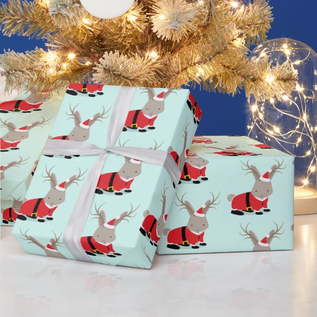 Santa Jackalope Light Green Novelty Geschenkpapier (Feiertage)