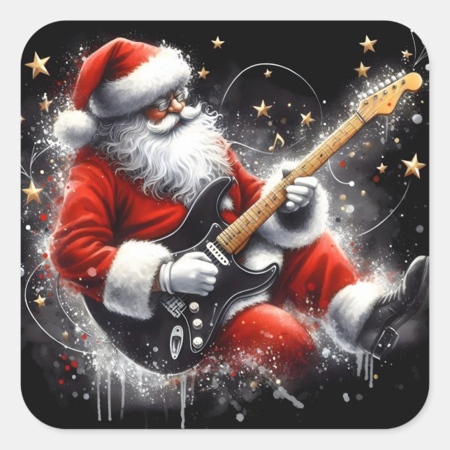 Santa Jams Louly über Electric Guitar Quadratischer Aufkleber (Vorderseite)