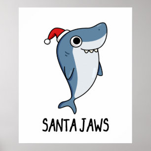 Santa Jaws Funny Shark Christmas Pub Poster