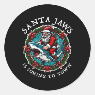 Santa Jaws kommt in die Stadt Weihnachten Weihnach Runder Aufkleber