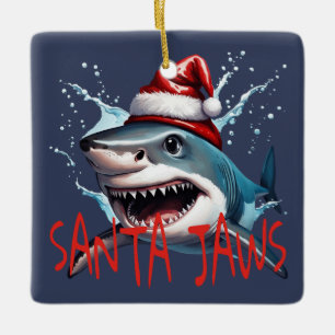 Santa Jaws Pub Zitat Weihnachten Hai Cartoon Kunst Keramikornament