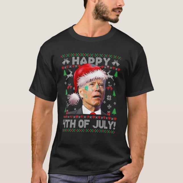 Santa Joe Biden Glückwunsch 4. Juli Ugly Weihnacht T-Shirt (Vorderseite)