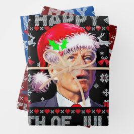 Santa Joe Biden Happy 4. Juli Ugly Weihnachten Geschenkpapier Set