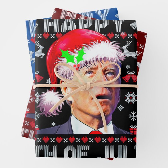 Santa Joe Biden Happy 4. Juli Ugly Weihnachten Geschenkpapier Set (Beispiel)