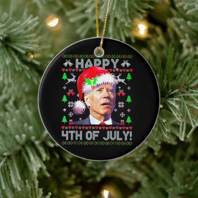 Santa Joe Biden Happy 4. Juli Ugly Weihnachten Keramik Ornament (Baum)