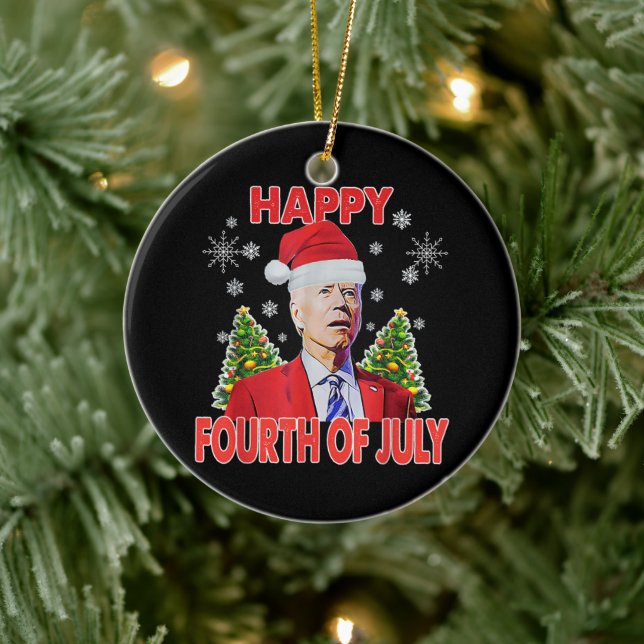Santa Joe Biden Happy 4. Juli Weihnachten Keramik Ornament (Baum)