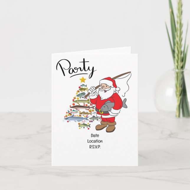 Santa Joins Fishing Fans zu Weihnachten Chef! Einladung (Vorderseite)