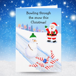 Santa jubelnder Schneemann Bowling Karte
