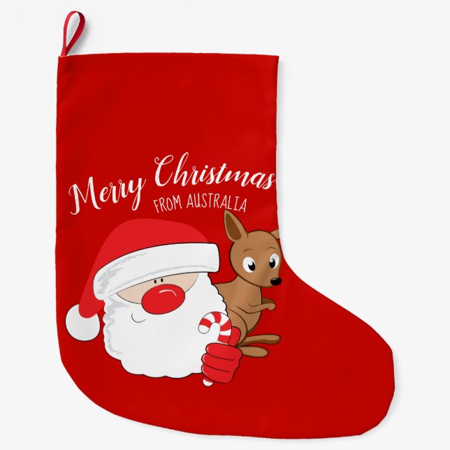 Santa & Kangaroo Großer Weihnachtsstrumpf (Vorderseite)