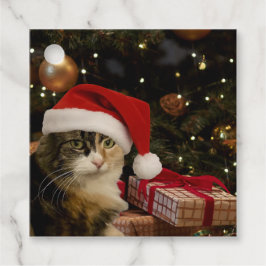 Santa-Katze am Weihnachtsbaum-Geschenkanhänger Geschenkanhänger