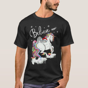 Santa Katze Weihnachten Einhorn Glauben T-Shirt