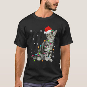 Santa Katze Weihnachtsbaum Lichter Feiertags Katze T-Shirt
