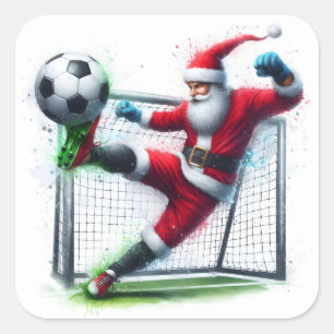 Santa Kicka an einem Winterfeld Quadratischer Aufkleber