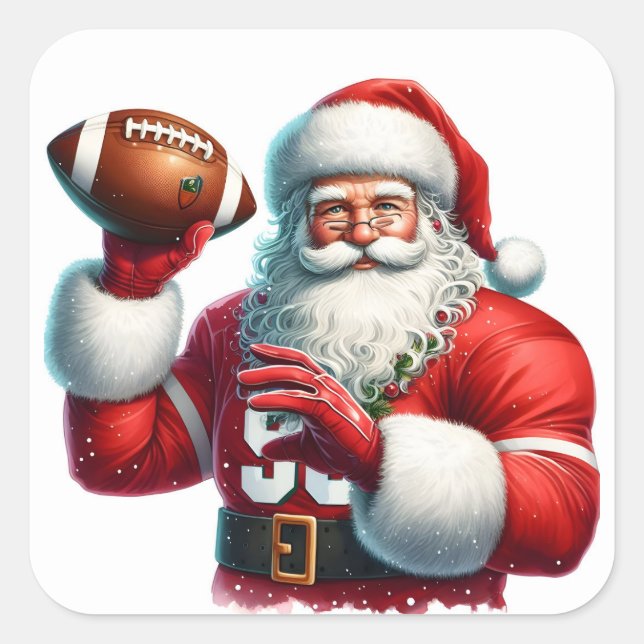 Santa Kicks zurück mit Fußball Quadratischer Aufkleber (Vorderseite)