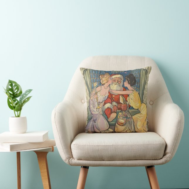 Santa Kissing Vintage Weihnachtskarte Kissen (Stuhl )