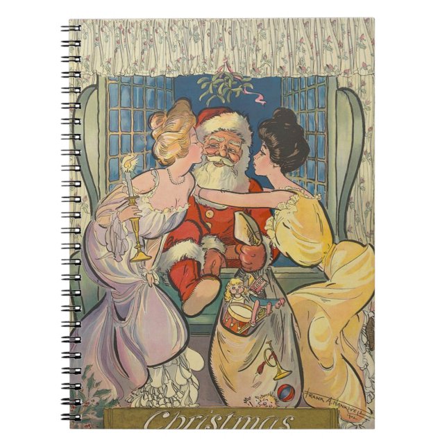 Santa Kissing Vintage Weihnachtskarte Notizblock (Vorderseite)