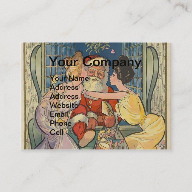 Santa Kissing Vintage Weihnachtskarte Visitenkarte (Vorderseite)