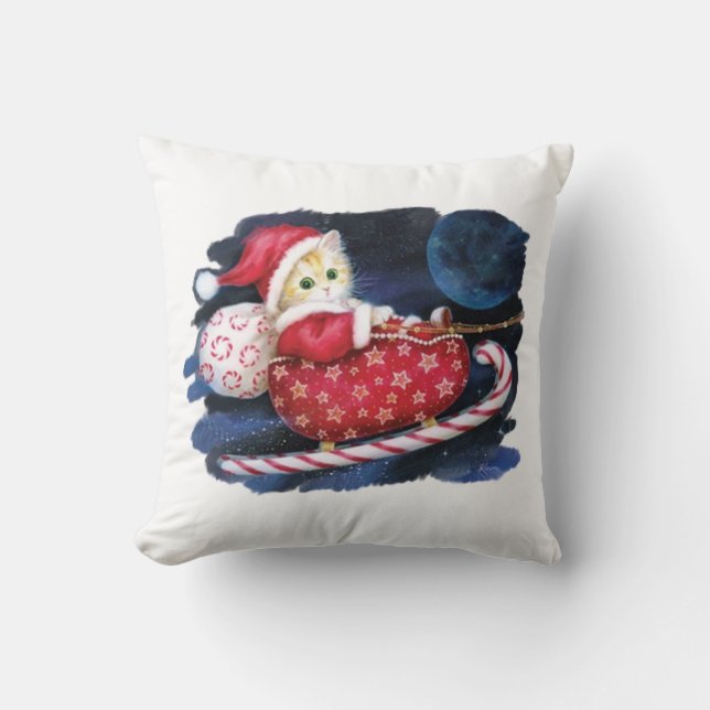 Santa Kitten in Sleigh Kissen - Niedliche Weihnach (Vorderseite)