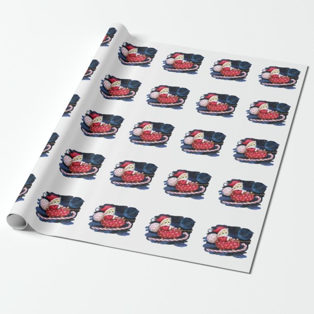 Santa Kitten in Sleigh Wrapping Paper - Adorable Geschenkpapier (Ungerollt)