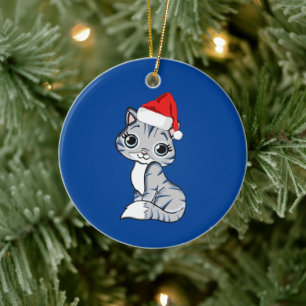 Santa Kitten Keramik Ornament