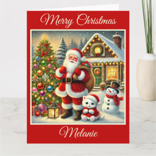Santa, Kitten und Snowman in einer Weihnachtszeit Karte