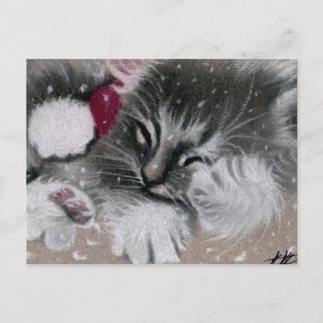 Santa Kitty Cat Postcard Feiertagspostkarte (Vorderseite)