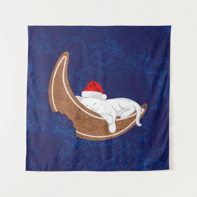 Santa Kitty und der Lebkuchenmond Wandteppich (Vorderseite)