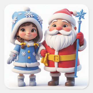 🎄 Santa Kleines Mädchen Winter Weihnachten ❄️ Quadratischer Aufkleber
