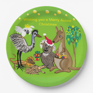 Santa koala gibt Aussie Weihnachtsgeschenke Pappteller