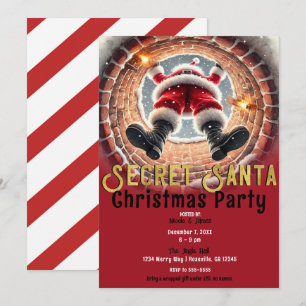Santa kommt durch den Kamin Secret Santa Party Einladung