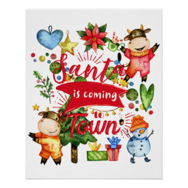 Santa kommt in die Stadt - Niedliche Kuhfeier Poster