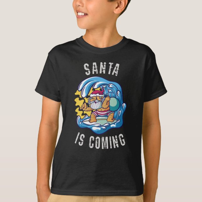 Santa kommt mit Surfboard T-Shirt (Vorderseite)