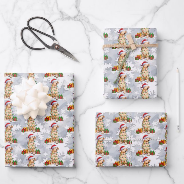 Santa Labrador Retriever Dog Weihnachtsleuchten Ge Geschenkpapier Set (Vorderseite)