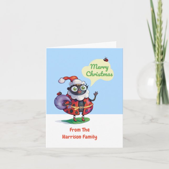 Santa Ladybug Custom Christmas Feiertagskarte (Vorderseite)